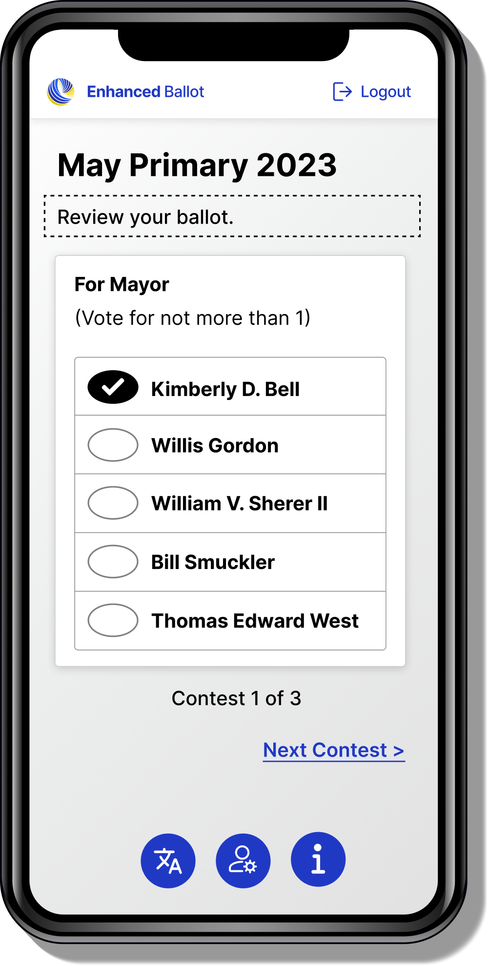 Enhanced Ballot displayed on a smart phone